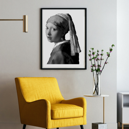Poster mit Vermeers Mädchen mit dem Perlohrring in Line Art